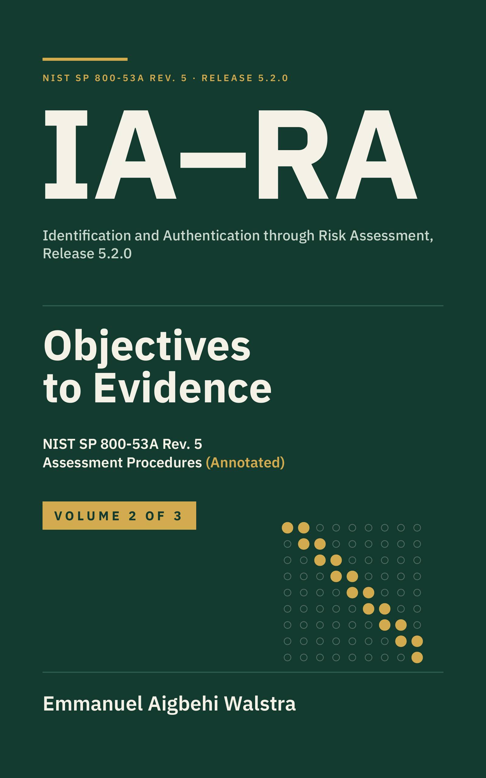 Cover of IA–RA: Objectives to Evidence, Volume 2: NIST SP 800-53A Rev. 5 Assessment Procedures (Annotated). Identification and Authentication through Risk Assessment, Release 5.2.0