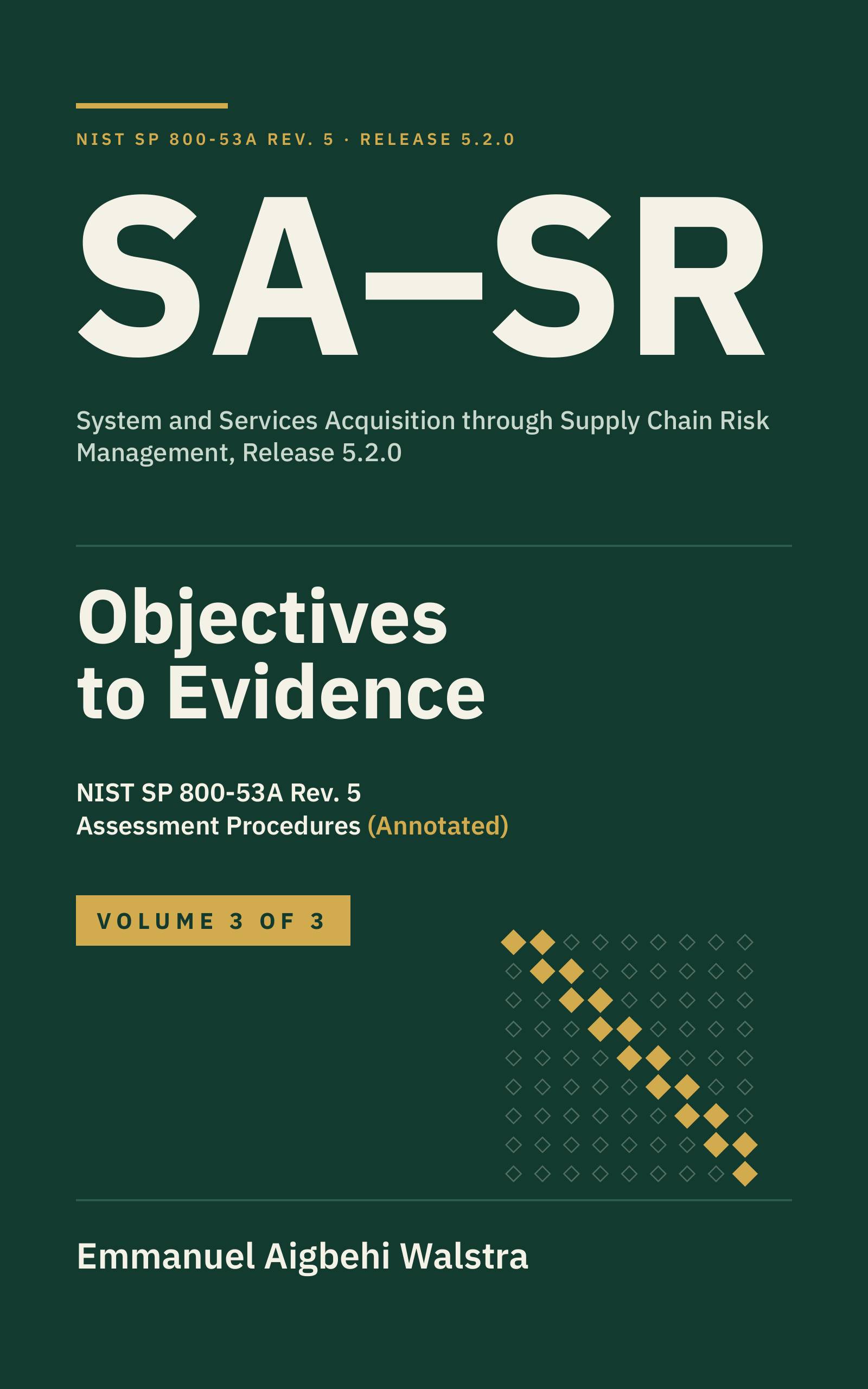 Cover of SA–SR: Objectives to Evidence, Volume 3: NIST SP 800-53A Rev. 5 Assessment Procedures (Annotated). System and Services Acquisition through Supply Chain Risk Management, Release 5.2.0