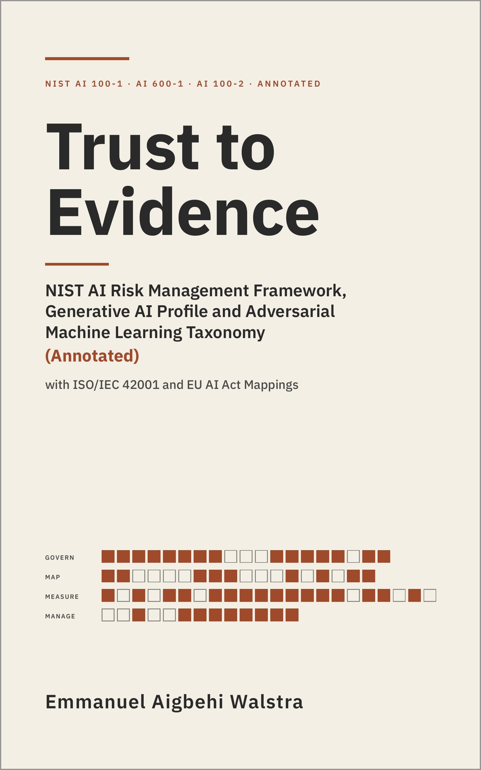 Cover of Trust to Evidence: NIST AI Risk Management Framework, Generative AI Profile and Adversarial Machine Learning Taxonomy (Annotated), with ISO/IEC 42001 and EU AI Act Mappings